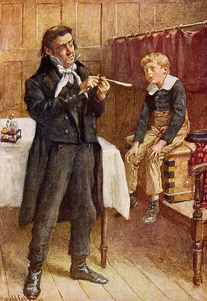 Mr Wackford Squeers and the New Pupil, illustration for Character Sketches from Dickens compiled by B. W. Matz, 1924 (colour litho)