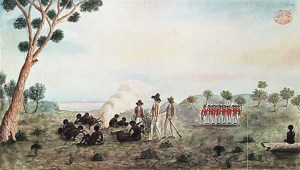 Mr White, Harris and Laing with a Party of Soldiers Visiting Botany Bay Colebee at