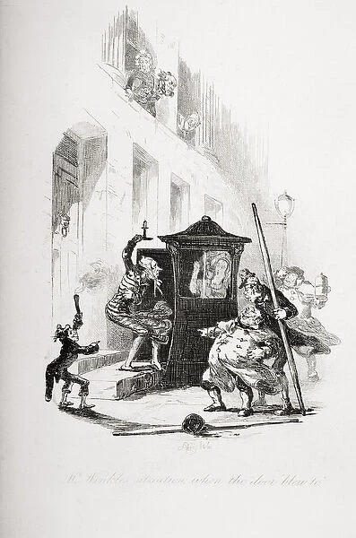 Mr. Winkles situation when the door blew to, illustration from The Pickwick