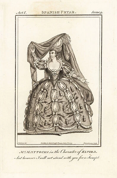 Mrs Isabella Mattocks in the character of Elvira in John Drydens The Spanish Flyer, Isabella Mattocks, born Isabella Hallam, was an English actress who married actor George Mattocks 1746-1826