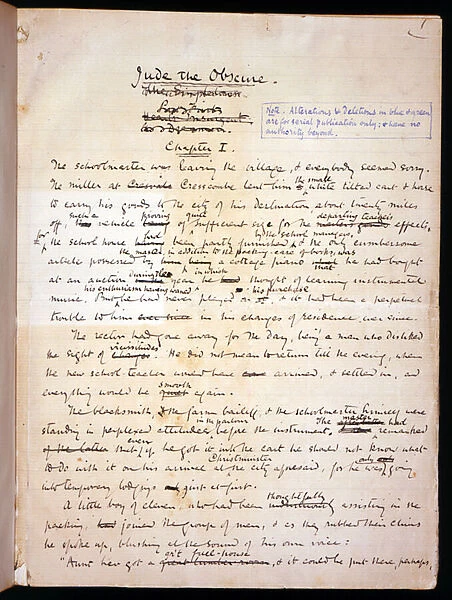 Ms 1-1911, p. 1 Page from Jude the Obscure, c. 1894 (ink on paper)