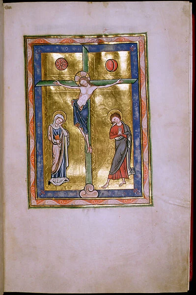 Ms. 12. f12r Crucifixion with the Virgin and St. John, from the Peterborough Psalter, c