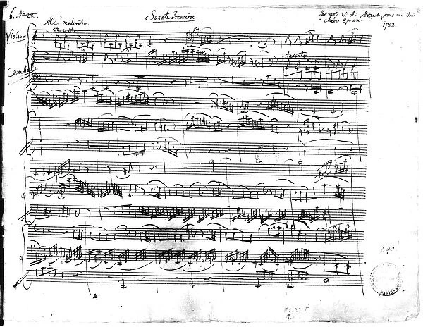 Ms. 225 Sonate Premiere for violin and harpsichord in C major (K 403) 1782 (pen & ink on paper)