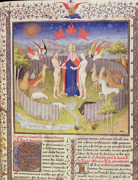 Ms 251, f. 16r: The marriage of Adam and Eve from Des Proprietes De Choses, c
