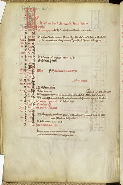 Ms. 25512 fol. 11v Calendar of Saints Days, mid-13th century (vellum)