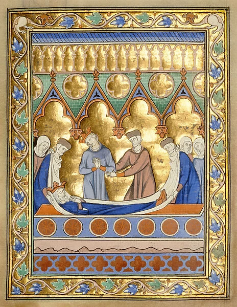 Ms 300 f. 6r Burial of David, from the Psalter and Hours of Isabella of France, Paris, c