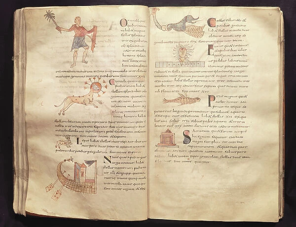 Ms 422 Fol. 29 & 30 Path of the moon across the constellations, from De Natura
