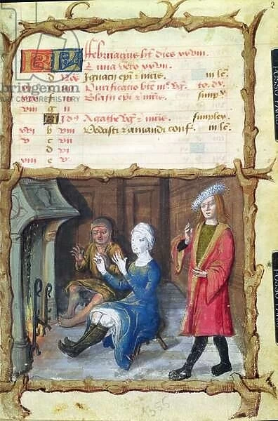 Ms 438 The Month of February: Warming Up in front of the Hearth, from a Book of Hours