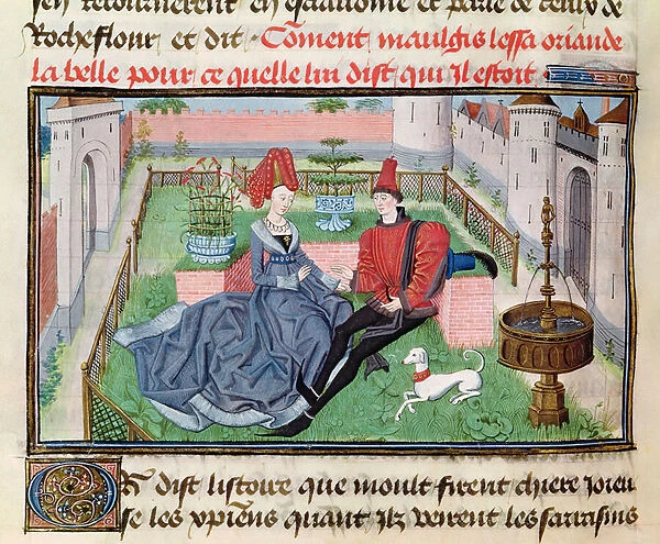 Ms 5072 f. 71v The Garden of Love, from the Reaud de Montauban cycle (vellum)