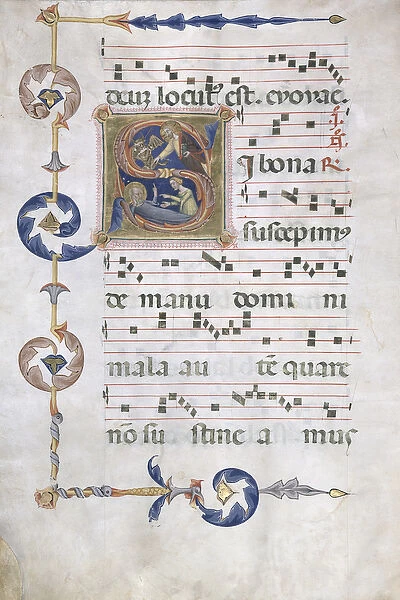 Ms 564 f. 13v Page with historiated initials depicting The Constancy of Job