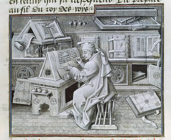 Ms 9198 f. 19 The copyist Jean Mielot (fl. 1448-68) working in his scriptorium