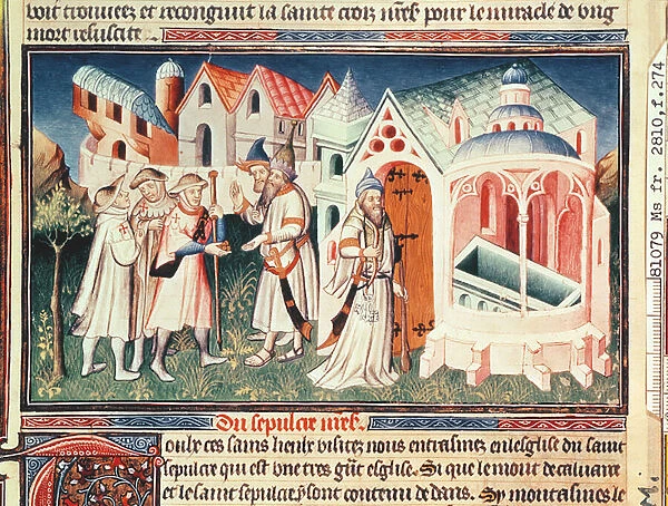 Ms Fr 2810 fol. 274, Pilgrims in front of the Church of the Holy Sepulchre of Jerusalem