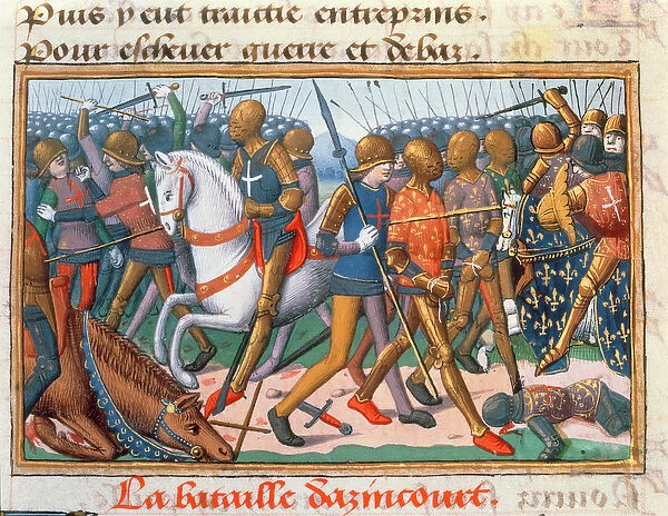 Ms Fr 5054 f. 11 The Battle of Agincourt, 1415, from the Vigil of Charles VII, c