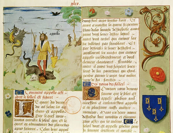 Ms Fr 9197 Fol. 49 Apollo killing Python, from Livre des Eschecs D Amour (vellum)