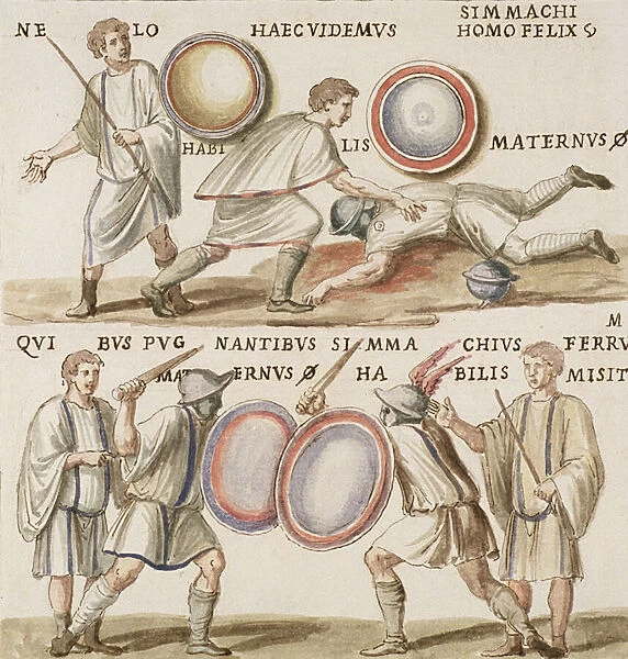 Ms Gen 1496 Plate CXVI Gladiators, 1674 (w  /  c on paper)