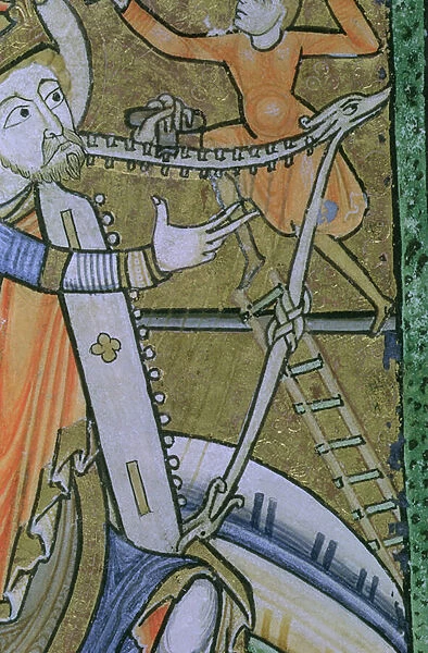 Ms Hunter 229 f. 21v David tuning his harp, from the Hunterian Psalter, c. 1170 (pen & ink and tempera on vellum)