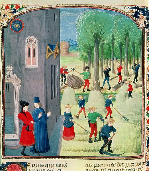 Ms. Lat 1173 Haymaking and Woodcutting, from the Hours of Charles d Angouleme, c
