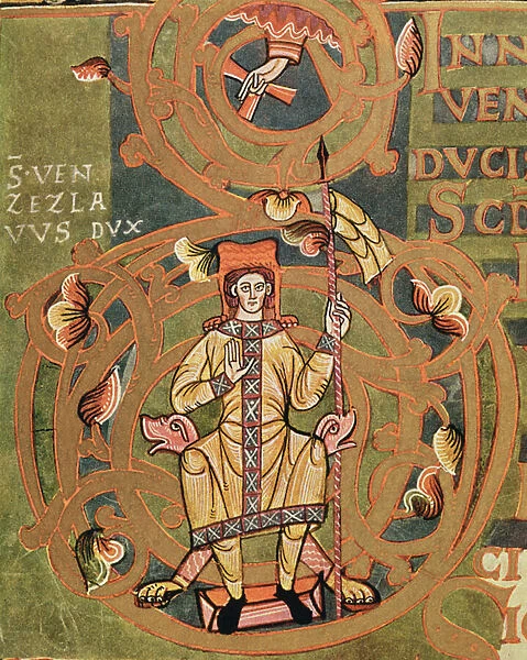 Ms XIV A 13-1 St. Wenceslaus (907-929) from the Vysehrad Codex, c. 1085 (vellum)