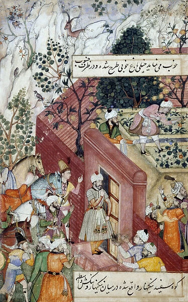 The Mughal Emperor Babur (r. 1526-30) about to oversea the laying out of a garden
