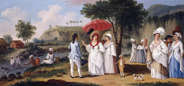 Mulatto Women on the Banks of the River Roseau, Dominica, (oil on canvas)