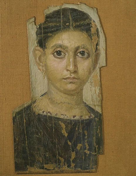 Mummy female portrait, from Fayum, late 3rd century AD (encaustic wax on painted wood)