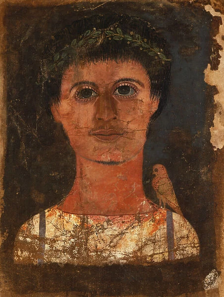 Mummy shroud with painted portrait of a boy, 150-250 AD (tempera on linen)