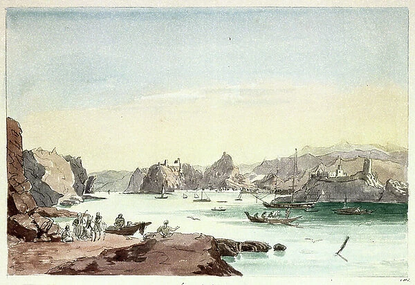 Muscat creek (Oman). Painting by Lt-Col. Charles Hamilton Smith (1776-1859), 19th century watercolor