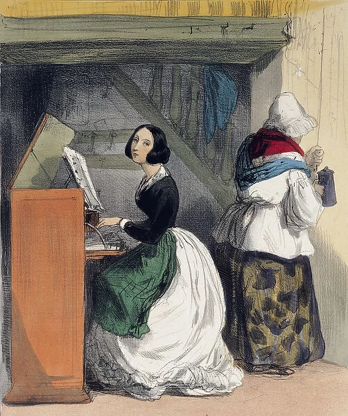 A Music School Pupil, from Les Femmes de Paris, 1841-42 (colour litho)