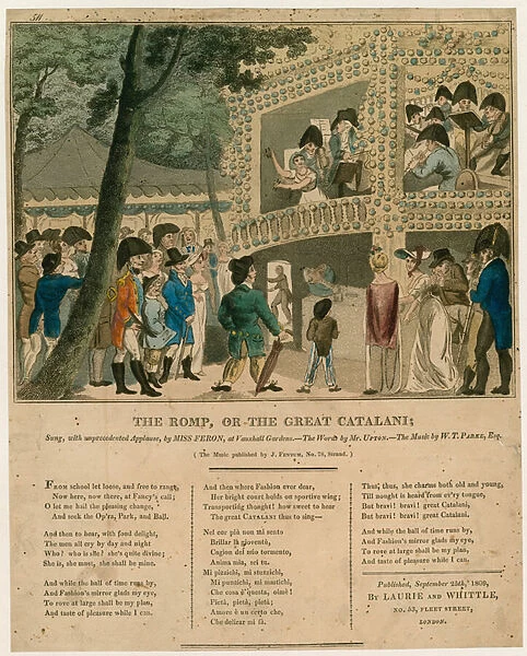 Musical score; The Romp; or, The Great Catalani (coloured engraving)