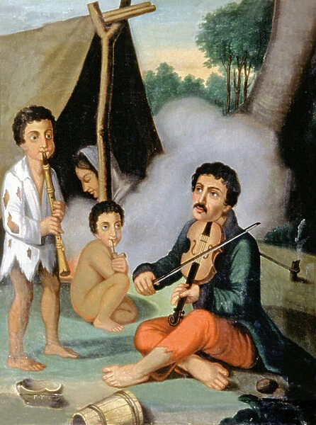 Musician gypsy family, c.1880-1900 (painting)