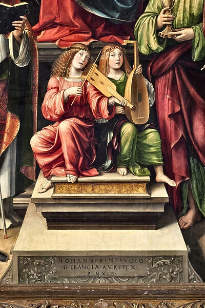Musicians Angels, detail of Virgin with child and st Proculus, St John evangelist