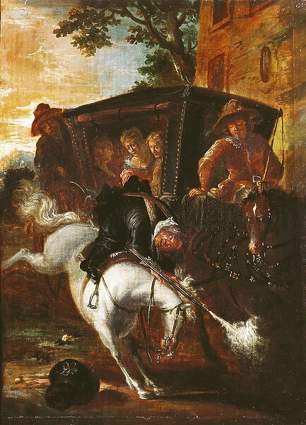 With a Musket on his Back, Ragotin Climbs onto his Horse to Accompany the Troupe