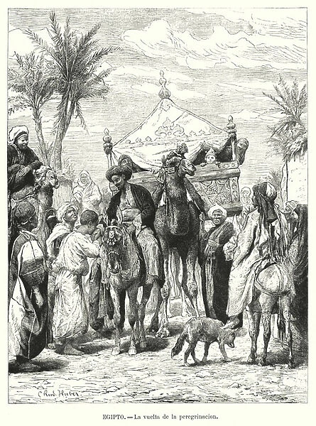 Muslim pilgrims on the road, Egypt (litho)