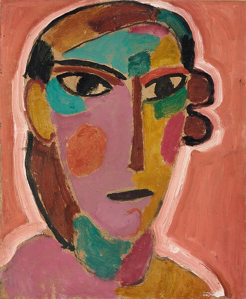 Mystical Head: Womans Head on a Red Background, c. 1917 (oil and pencil on board)