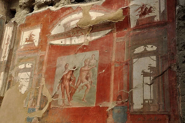 mythological scene: Hercules fighting against the Achelous River for the hand of Dejanire, Herculanum (fresco)