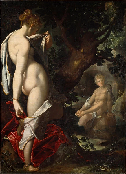 The naiad Salmacis admiring Hermaphrodite bathing in a spring (Painting