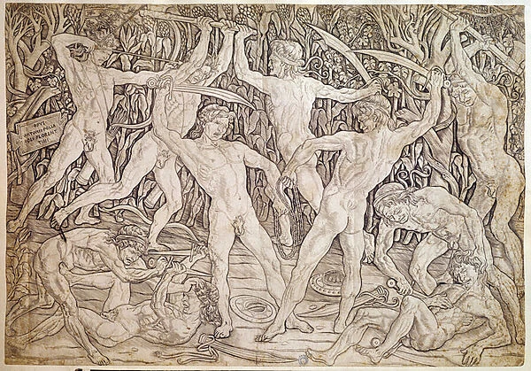 Naked men fight. Engraved by Antonio Pollaiuolo (Pollaiolo) (1432-1498), 15th century Paris, Musee Du Petite Palais