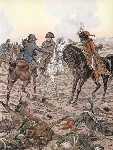 Napoleon during the Battle of Austerlitz (colour litho)