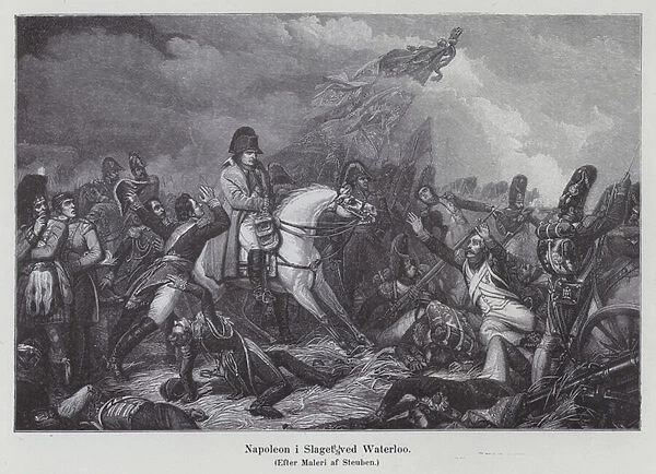 Napoleon at the Battle of Waterloo, 1815 (litho)