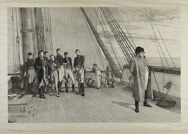 Napoleon on board 'Bellerophon', 1885 (etching)