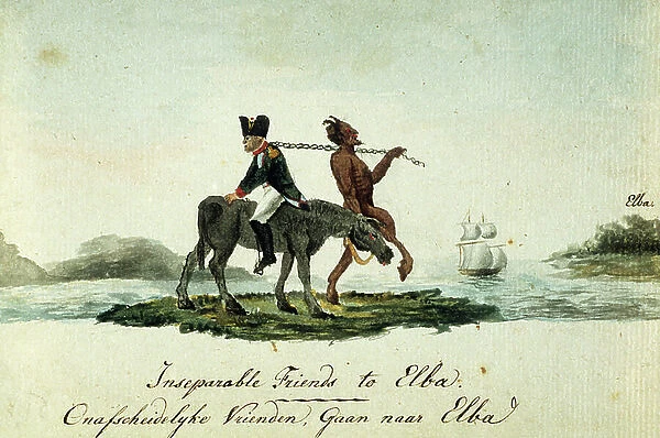 Napoleon - friends inseparable - Caricature depicting Napoleon in exile on Elba Island (Elba) in 1814