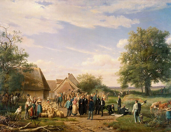 Napoleon III visiting the farm of Coudray in Sologne Painting by Raymond Esbrat (1809-1856) 19th century Orleans. Museum of Fine Arts