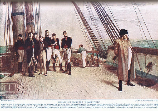 Napoleon onboard Bellerophon, illustration from Hutchinson