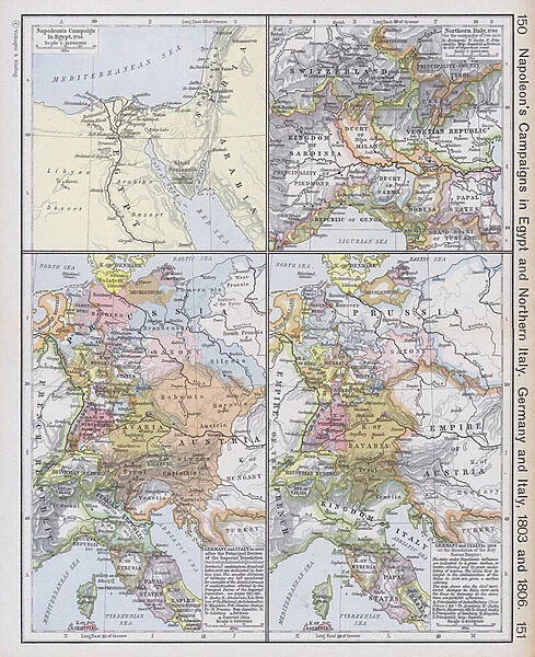 Napoleons Campaigns in Egypt and Northern Italy; Germany and Italy, 1803 and 1806 (colour litho)
