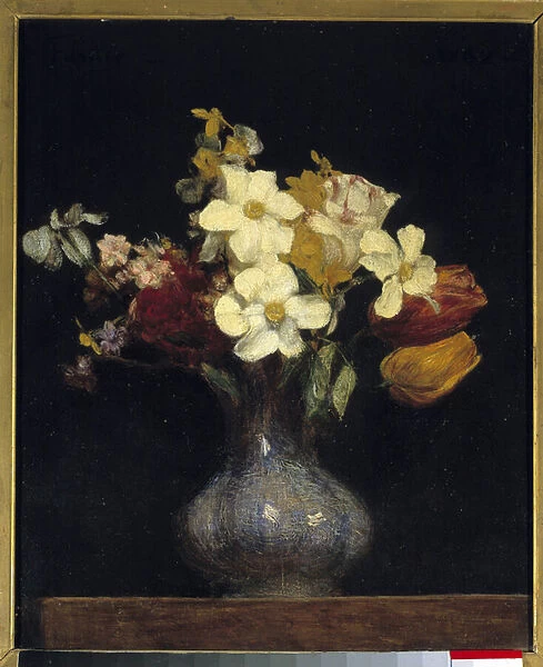 Narcissus and tulips Painting by Henri Fantin Latour (Fantin-Latour, 1836-1904) 1862 Dim