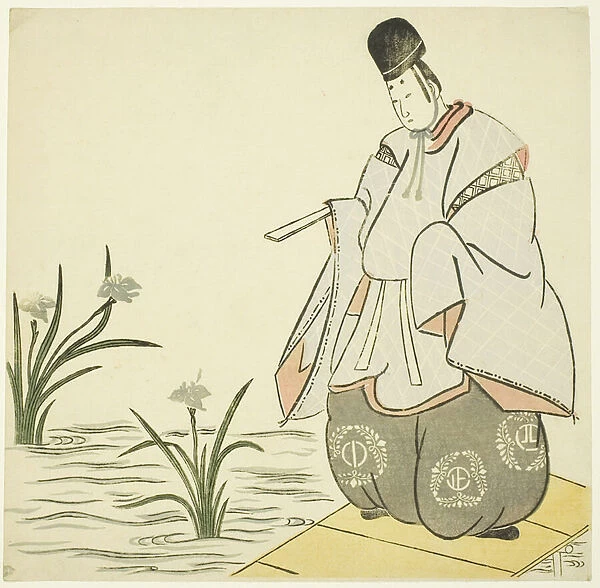 Narihira at Yatsuhashi Bridge, 1765 (color woodblock print)