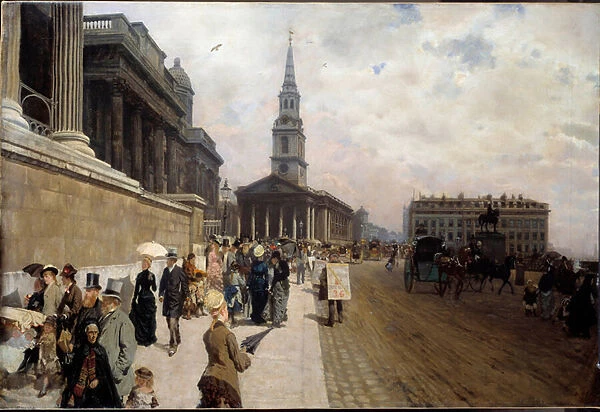 The National Gallery and St. Martins Church in London Painting by Giuseppe de Nittis