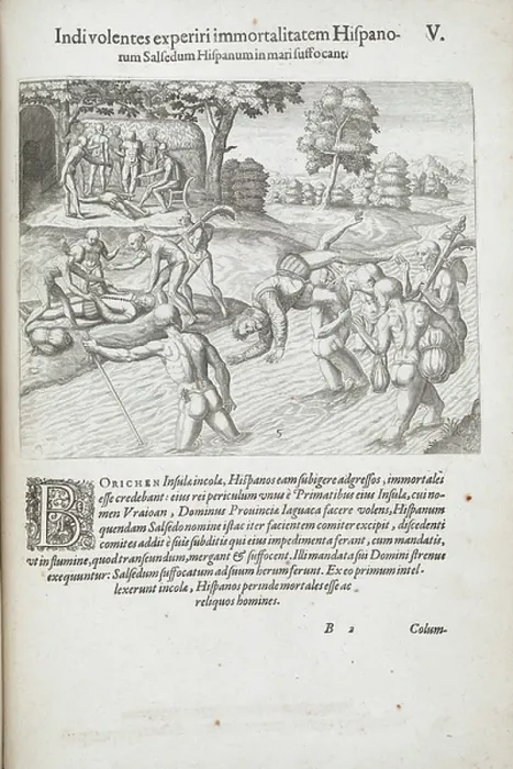 Framed Print : Native Americans attacking Spanish explorers Framed Print : Native Americans attacking Spanish explorers