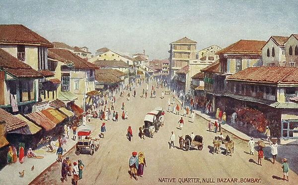 Native Quarter with bullock cart, Bombay, India, 1900s (postcard)