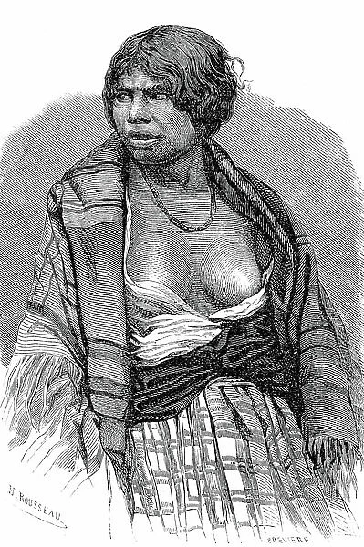 Native woman from New Foundland (Cap Breton) old tribe of the Micmacs, 1863 Publisher : Le T du Monde, Paris 1863 1er semestre